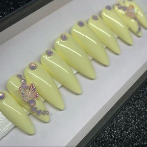 Yellow Almond 3D Butterfly Nails